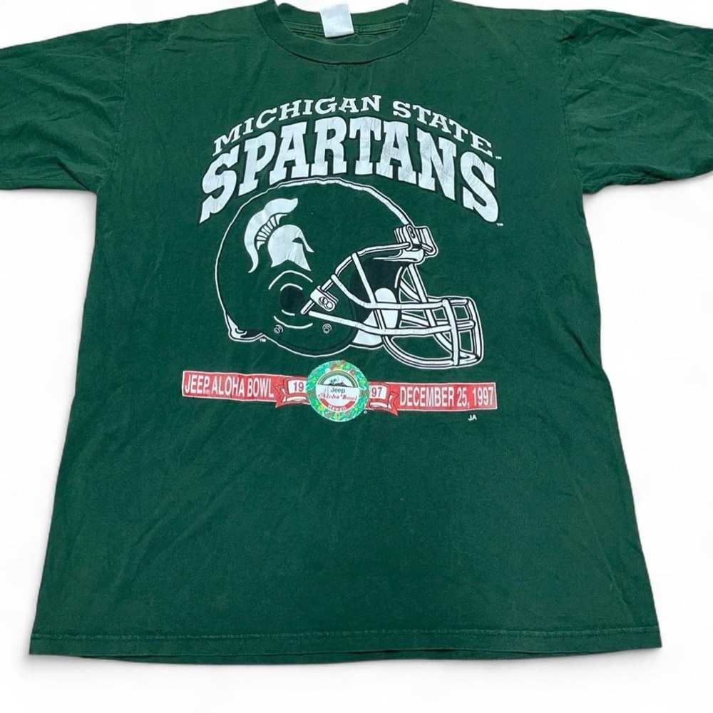 Vintage MSU Spartans Jeep Aloha Bowl Shirt Mens Large Green NCAA Football 90s